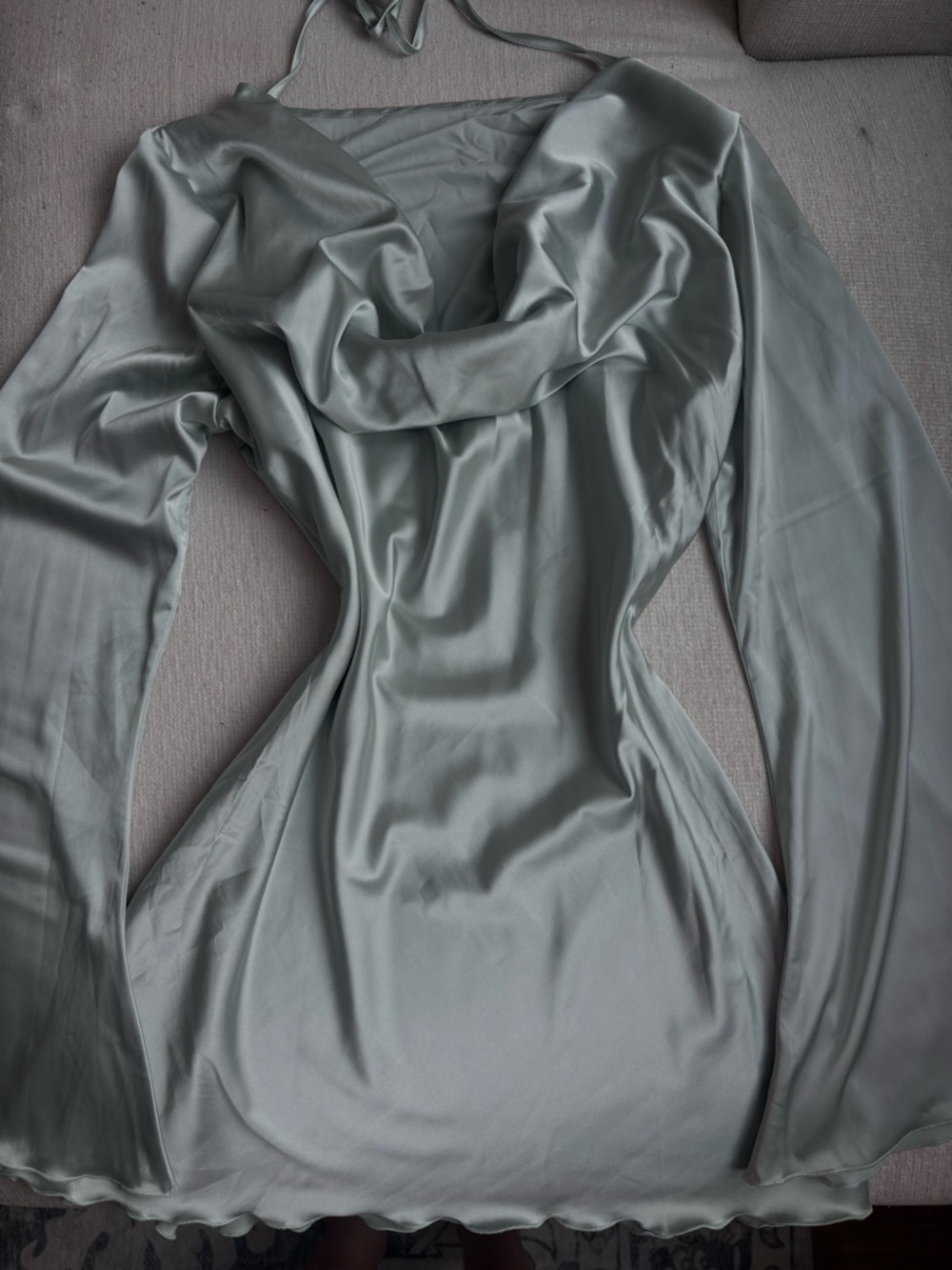 & Other Stories Sage Green Backless Satin Dress